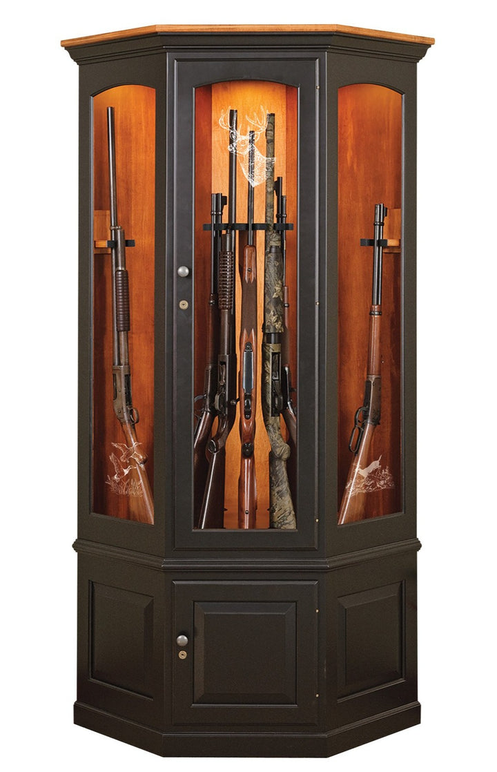 Amish Corner Gun Cabinet with Rotating Gun Rack Carousel