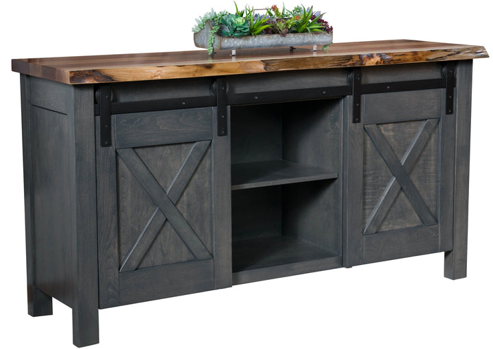 Xavier - Amish Barn Door Sideboard w/ Live Edge Top - 72